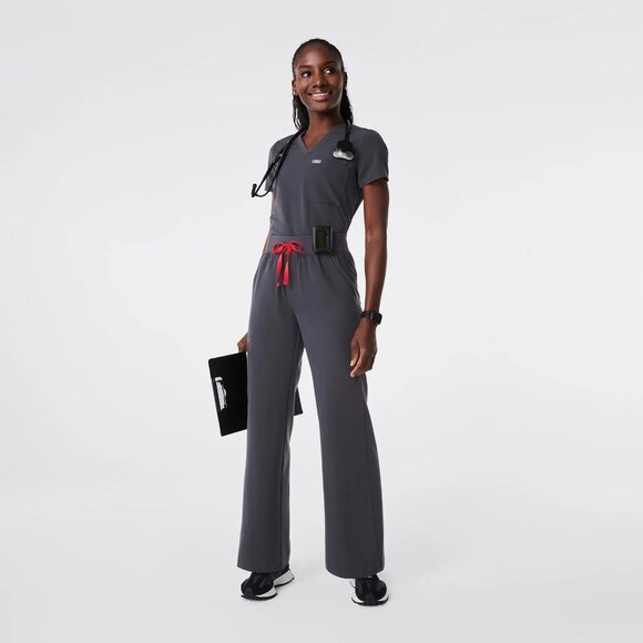 Figs High Waisted Isabel Wide Leg Scrub Pants in Charcoal, Size Small - Picture 1 of 9